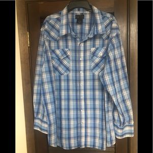 Vintage High Noon Western Shirt, Blue Plaid, 2XL